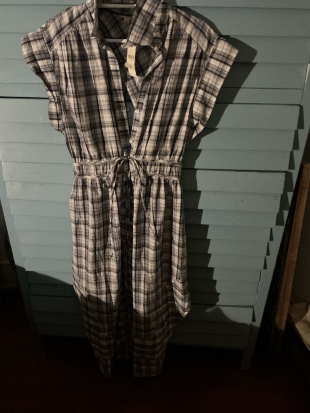 Anthropologie Gray and White Plaid Button-Front Dress